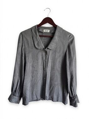 Vintage Harrods Made in France Gray Paisley Women's Blouse Top S/M